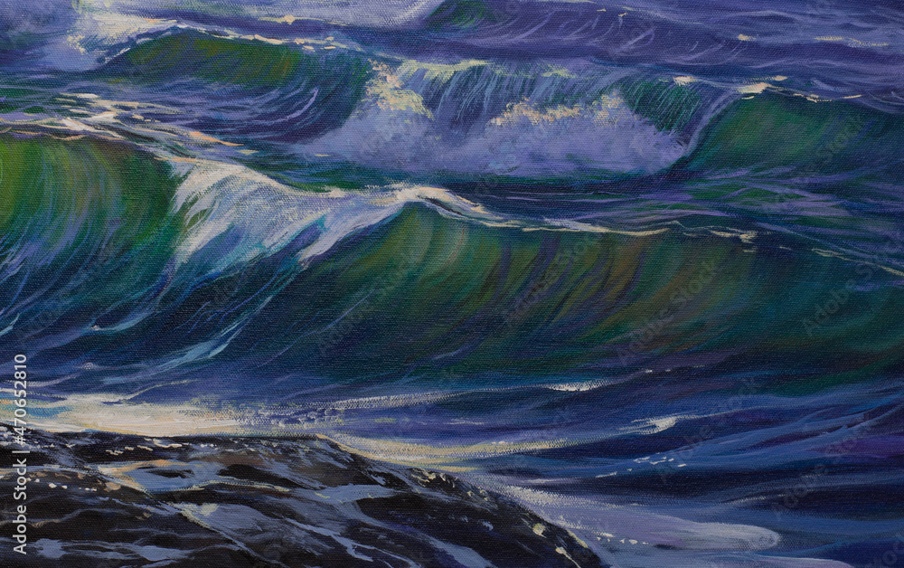 Seascape waves sea painting original art oil on canvas hand made