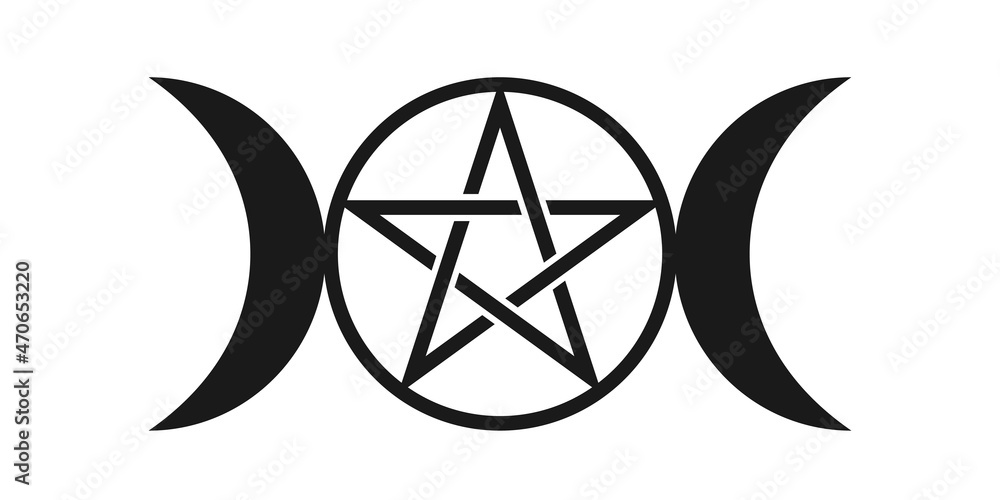 Triple moon with pentacle symbol. Clipart image isolated on white background Triple moon with pentacle symbol. Clipart image isolated on white background