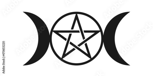 Triple moon with pentacle symbol. Clipart image isolated on white background