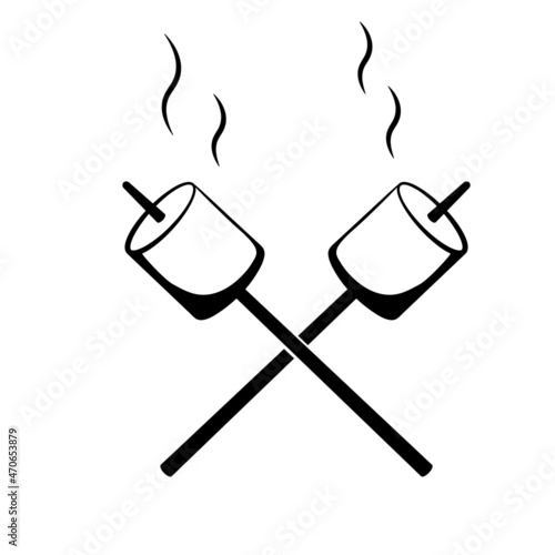 Burnt marshmallow on wooden stick icon. Clipart image isolated on white background