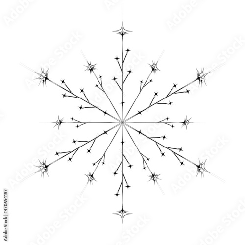 Cute snowflake  isolated on white background. Flat snow icon  snow flake silhouette. Nice element for christmas banner  cards. New year ornament. Organic and geometric snowflake.