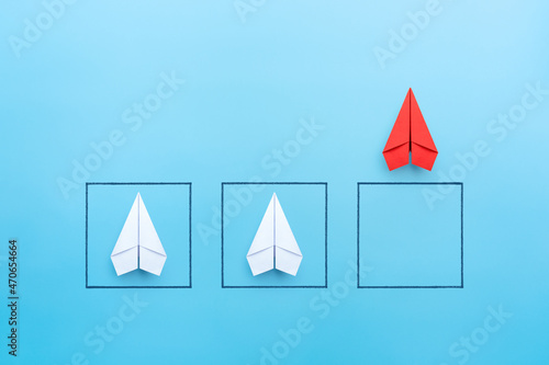 Business for solution or Think outside the box concept with red paper plane
