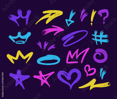 multicolored graffiti elements set spray paint arrow