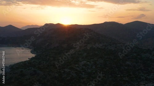 Wallpaper Mural Aerial view at sunset at sea in Turkey. Rocky coast of the Aegean sea. Torontodigital.ca