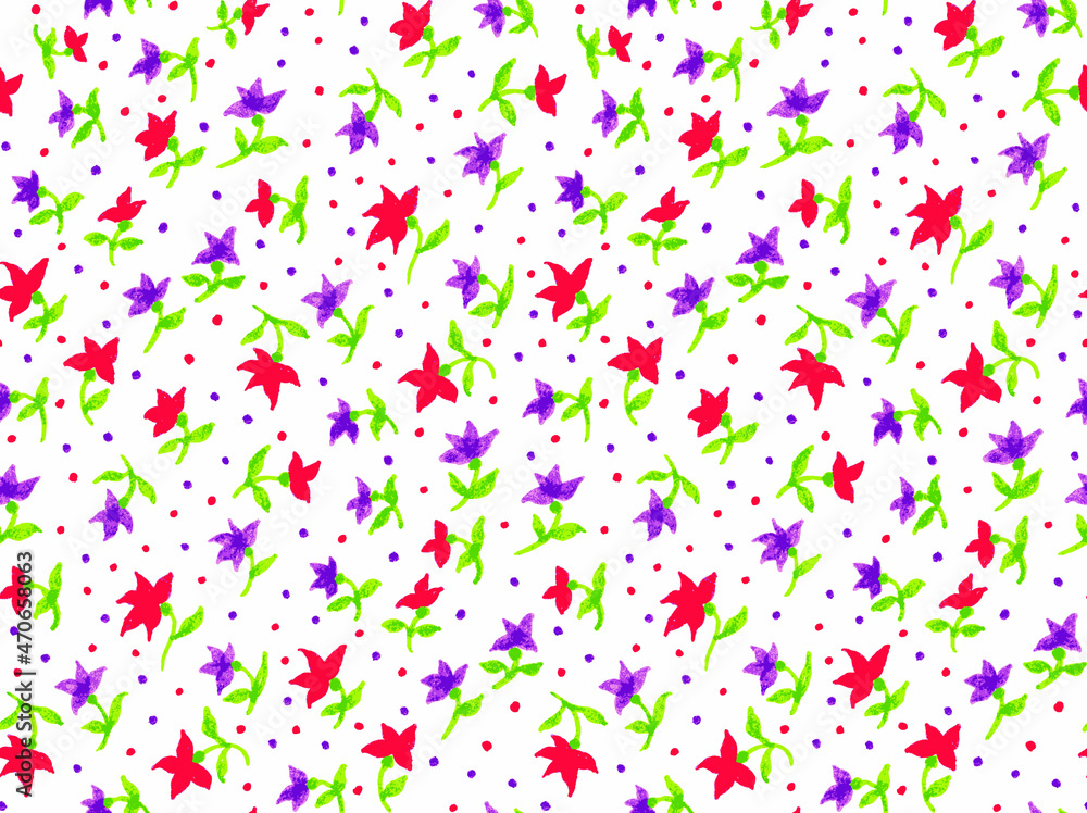 Hand Drawn Childish Seamless Pattern with Small Cute Flowers. Vector Illustration.