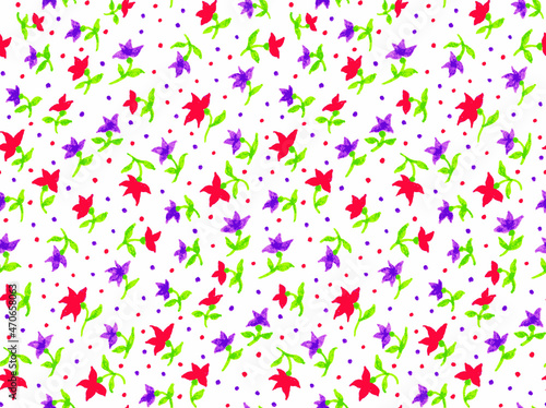 Hand Drawn Childish Seamless Pattern with Small Cute Flowers. Vector Illustration.