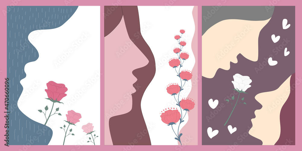 woman and flower pattern background Designed with doodle style, vintage for, cover, frame, valentine's day, template, web, digital print, card, wedding, postcard, and more.