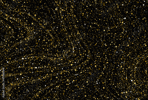 Christmas background. Gold confetti on black.