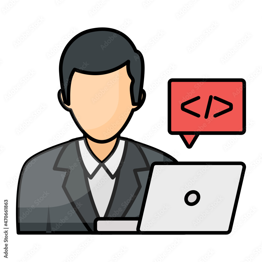 Freelance Coder Avatar Concept, Business Intelligence Vector Color Icon Design, Software and web development symbol, Computer Programming and Coding stock illustration, Person with Laptop