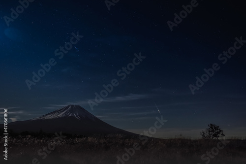Fototapeta Naklejka Na Ścianę i Meble -  夜の富士と野原