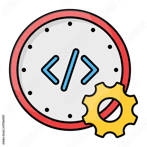 Project Time frame Concept, Clock with Cog Wheel Vector Color Icon Design, Software and web development symbol on white background, Computer Programming and Coding stock illustration