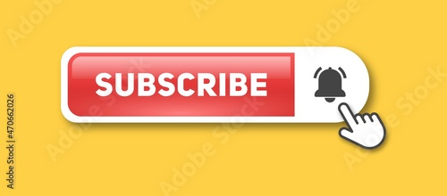 Subscribe and turn on notification button for social media. Subscribe to video channel, blog and newsletter with hand cursor.