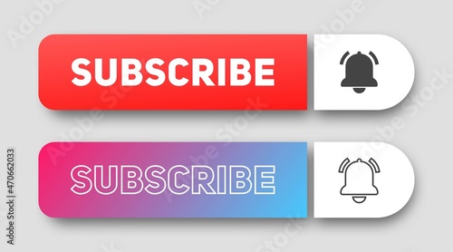 Subscribe button for social media. Subscribe to video channel, blog and newsletter. Turn on notification on social media button.