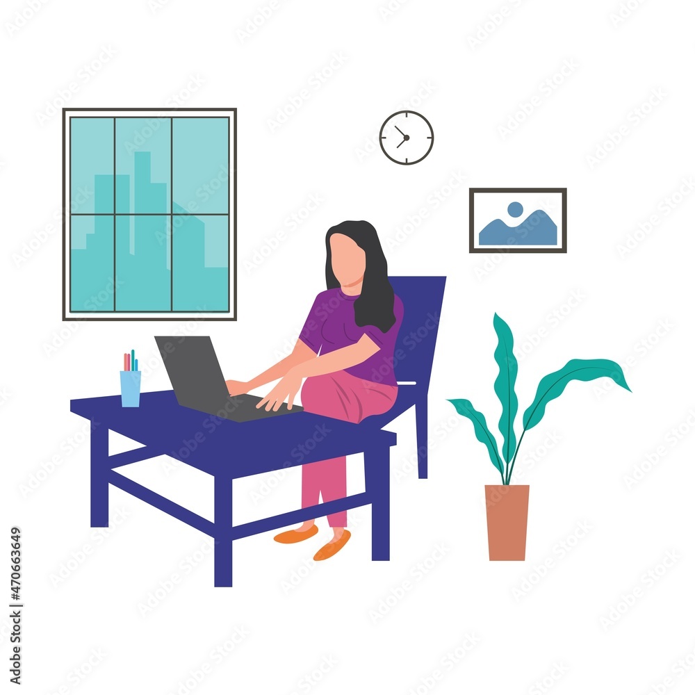 Women work from home illustration Women work from home illustration