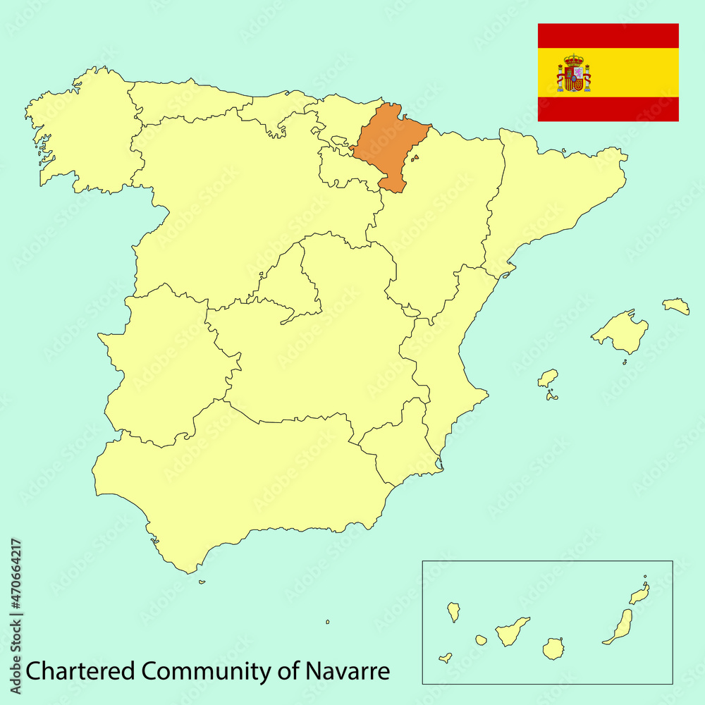 Obraz premium spain map with provinces, navarre, vector illustration 