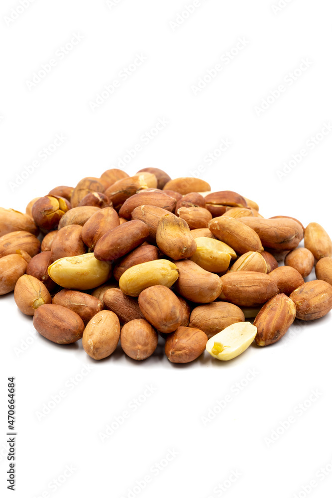 Peanuts isolated on white background. Snack fresh peanuts. close up. Story format Peanuts isolated on white background. Snack fresh peanuts. close up. Story format