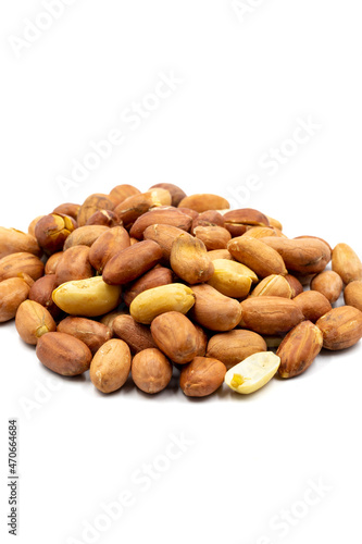 Peanuts isolated on white background. Snack fresh peanuts. close up. Story format