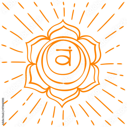 Swadhisthana sketch. The second sacral chakra. Hand drawn sloppy style. Vector orange symbol. Meditation sign