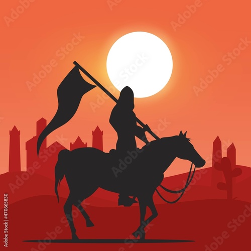 Arabian knights on horseback in desert vector illustration