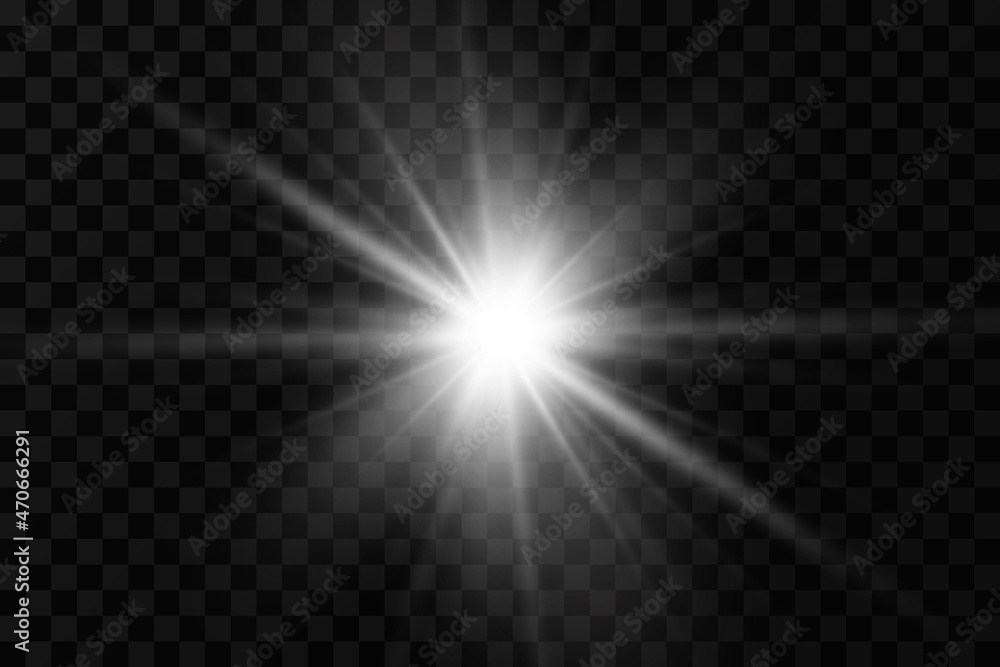 Glow effect. Star sparkles on a transparent background. Vector illustration. the sun