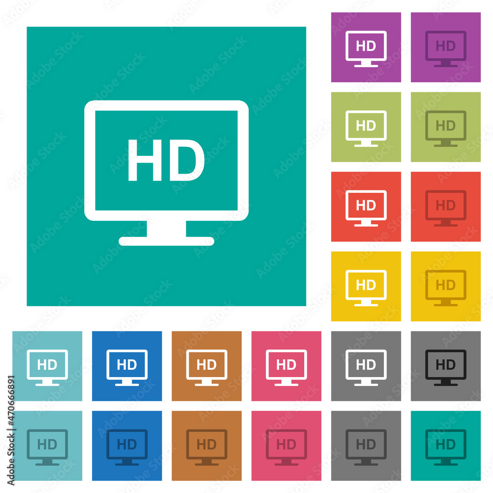 HD display square flat multi colored icons
