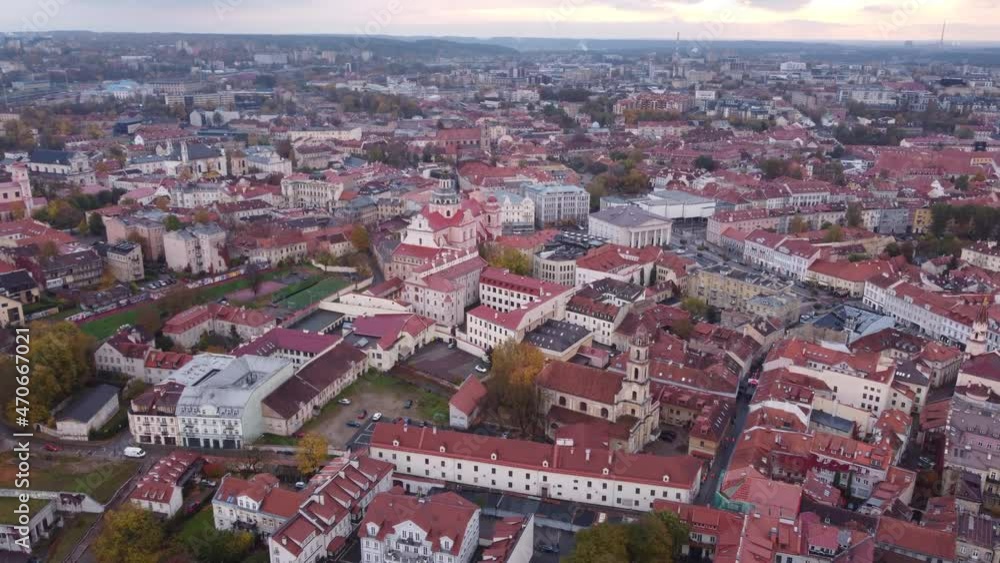 Vilnius City, Lithuania. Aerial Cityscape Above Old Town During Sunset Vilnius City, Lithuania. Aerial Cityscape Above Old Town During Sunset