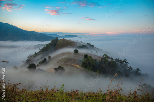 Morning mist on Khum Kham Mountain of Mae La Noi City, Mae Hong Son Province