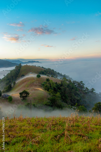 Morning mist on Khum Kham Mountain of Mae La Noi City, Mae Hong Son Province