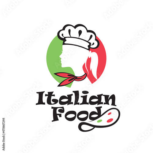 italian food emblem with chef woman isolated on white background