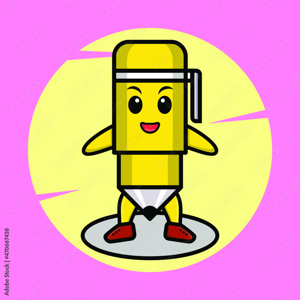 Cartoon pen character with happy expression in cute style design for t-shirt, sticker, logo element, poster Cartoon pen character with happy expression in cute style design for t-shirt, sticker, logo element, poster