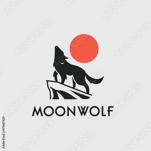 vintage Moon wolf . red moon simple and wild animal logo for brand and company