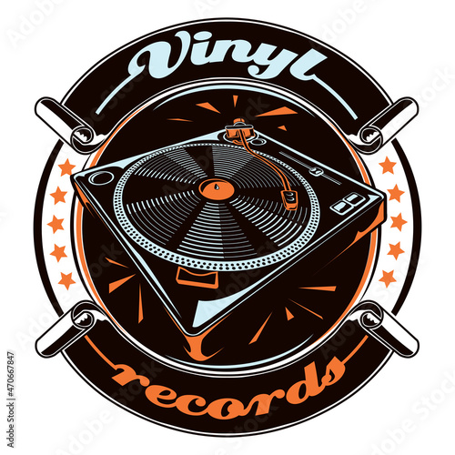 Vinyl records turntable musical emblem