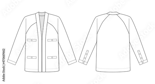 Fashion technical drawing of raglan sleeve cardigan