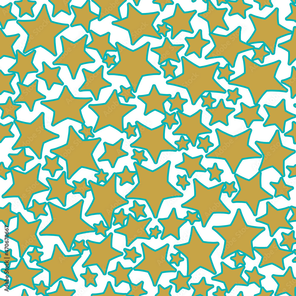 Yellow different size stars shape with blue ultramarine outline cute cool seamless pattern Yellow different size stars shape with blue ultramarine outline cute cool seamless pattern