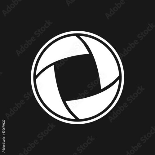 Vector symbol lens for focus. Camera shutter icon, lens diaphragm silhouette, photo optics lenses aperture.