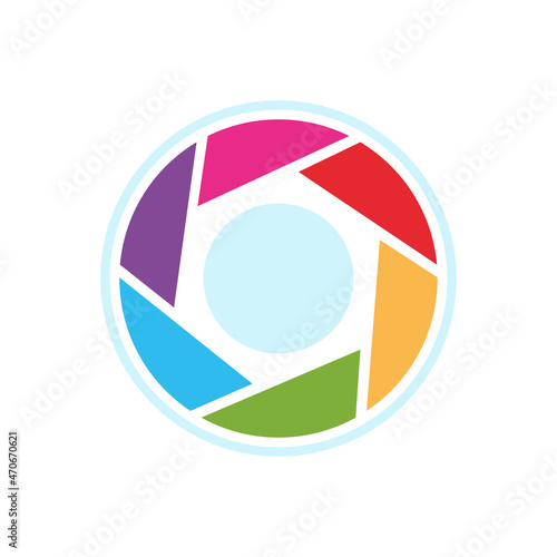 Vector symbol lens for focus. Camera shutter icon, lens diaphragm silhouette, photo optics lenses aperture.