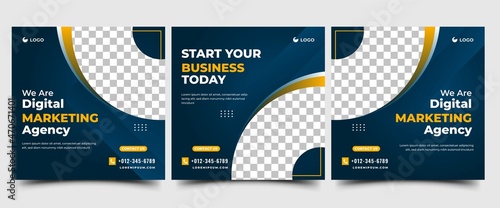 Social media post template for business promotion. Editable modern banner with place for the photo.