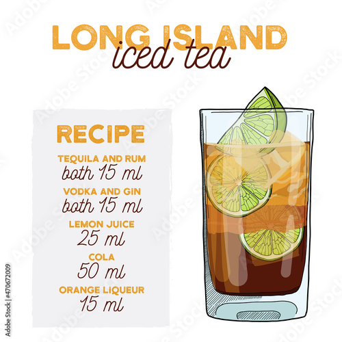 Long Island Iced Tea Cocktail Illustration Recipe Drink with Ingredients