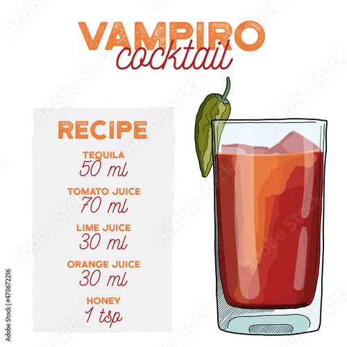 Vampiro Cocktail Illustration Recipe Drink with Ingredients