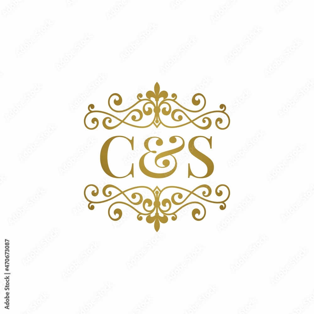 C&S initials logo ornament gold. Letter BA wedding ampersand or business partner symbol.	 - obrazy, fototapety, plakaty 