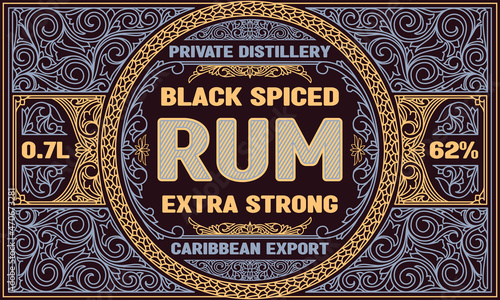 Spiced Rum - ornate vintage decorative label