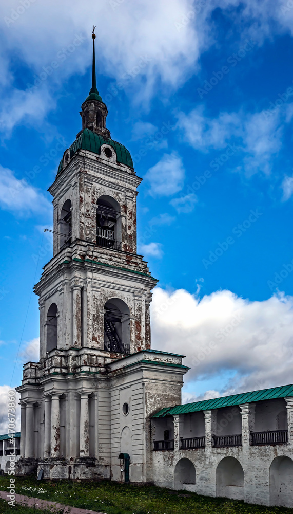Monastery wall and bell tower, XVIII century. Spaso-Yakovlevsky monastery, city of Rostov, Russia