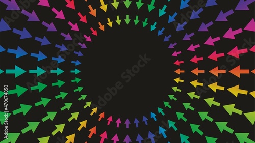 Colorful, rainbow arrows in circles. Vector illustration. Dimension 16:9. EPS10.