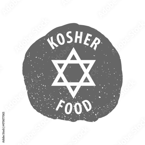 Kosher food concept. Stamp rubber of Kosher food. Gray round grunge vintage kosher food sign for your design. EPS10. 