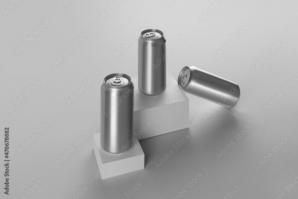 Blank beer cans, front view, on white blocks and background, craft beer mockup templates, with empty space to place your label or design Blank beer cans, front view, on white blocks and background, craft beer mockup templates, with empty space to place your label or design