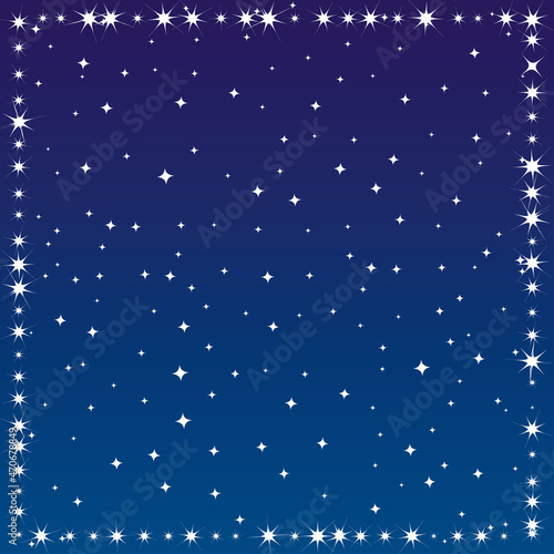 Blue starry sky and stars border. Vector background.