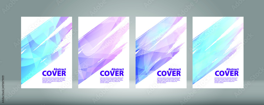 Collection of covers with brush strokes for books, magazines, catalogs. Blots, ink, splashes of paint on paper. Vector illustration.