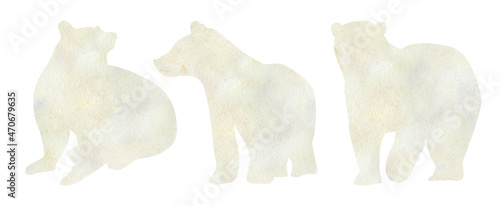 Watercolor winter bear . Abstract wild animal polar bear in the texture snow background for baby poster, christmas card, greeting card, wedding cad, banners, social media stories stikers.