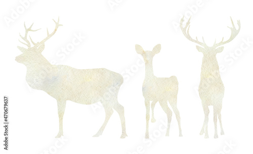 Watercolor winter deer silhouette. Abstract wild animal forest in the snow for baby poster, christmas card, greeting card, wedding cad, banners, social media stories stikers.