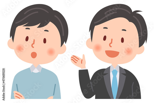 説明をするビジネスマンと説明を聞く男性
